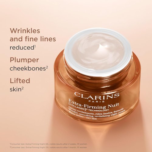 Clarins Extra-Firming Night Moisturizer - Firming Anti-Aging Cream with Collagen & Avocado Peptides | Refillable for Dry Skin