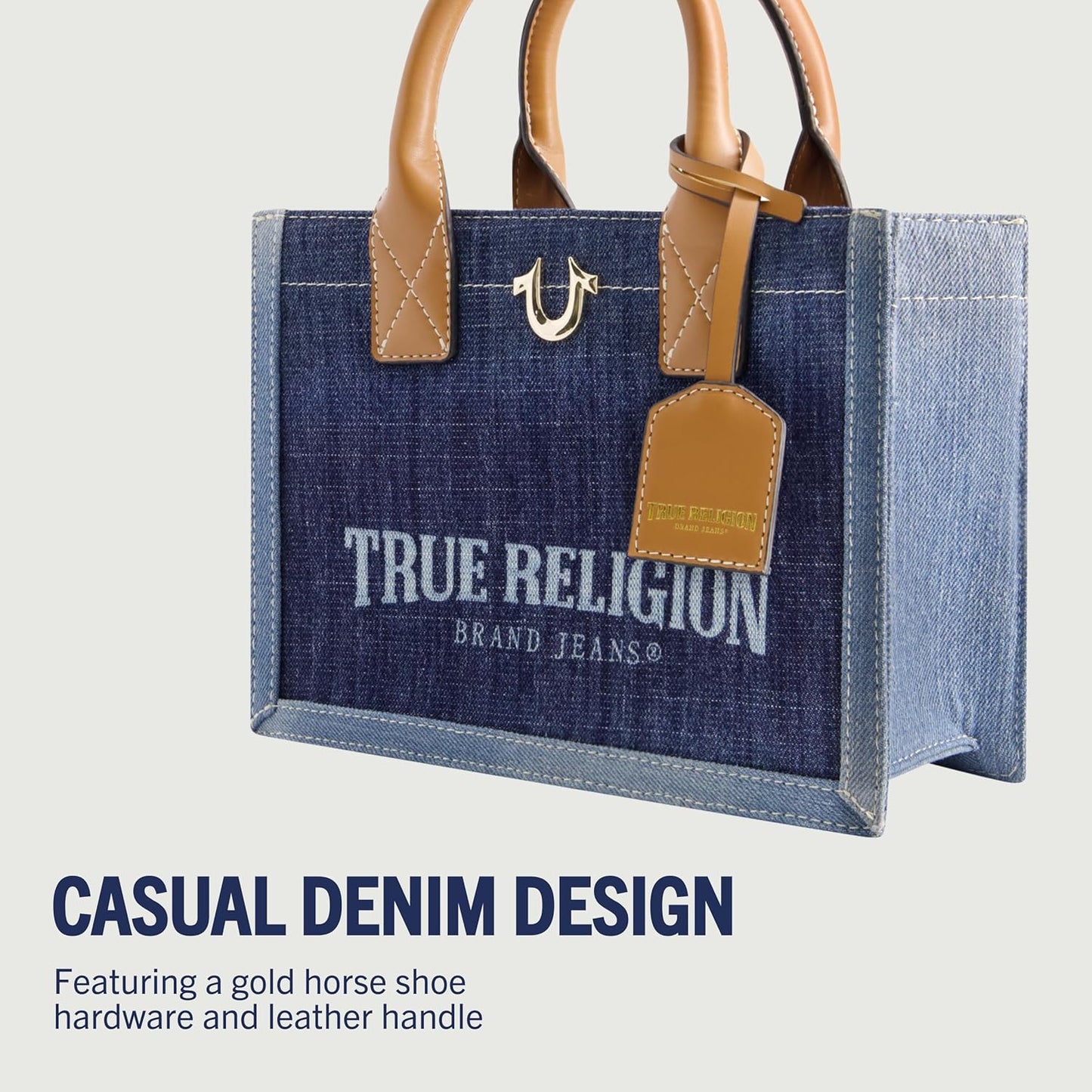 True Religion Tote Bag - Medium Travel Purse Handbag with Adjustable Shoulder Strap & Horseshoe Logo