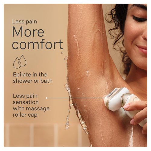 Braun Silk-épil 9 Flex Epilator - 360° Flex Head for Wet & Dry Use | Includes Shaver Head & Trimmer Comb, Tinted Gold