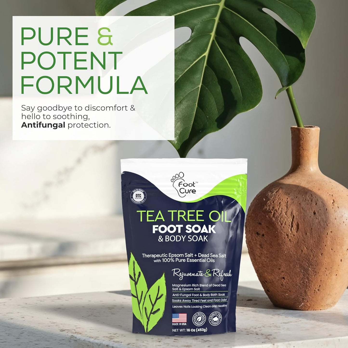 Tea Tree Oil Foot Soak by [Brand Name] - Epsom Salt Formula for Toenail Repair & Sore Feet Relief | 16 oz