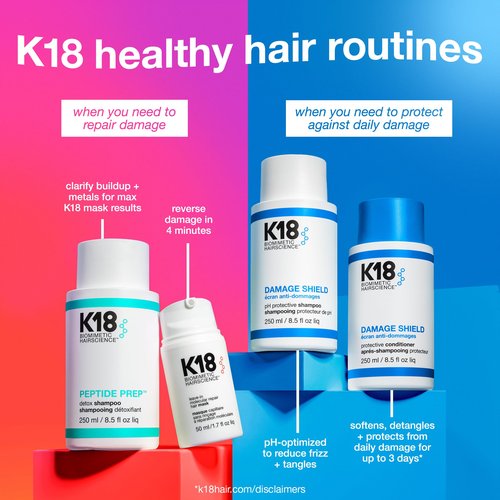 K18 Damage Shield Protective Shampoo, Reduces Frizziness & Tangles, Maintains Hair Health, 8.5 Fl Oz