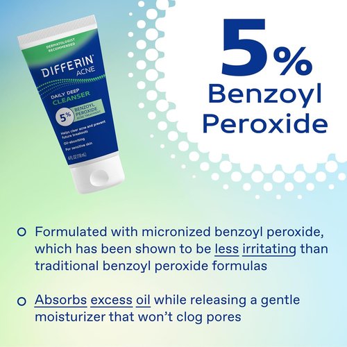 Differin Acne Face Wash - 5% Benzoyl Peroxide Daily Cleanser for Acne-Prone Skin | 4 oz
