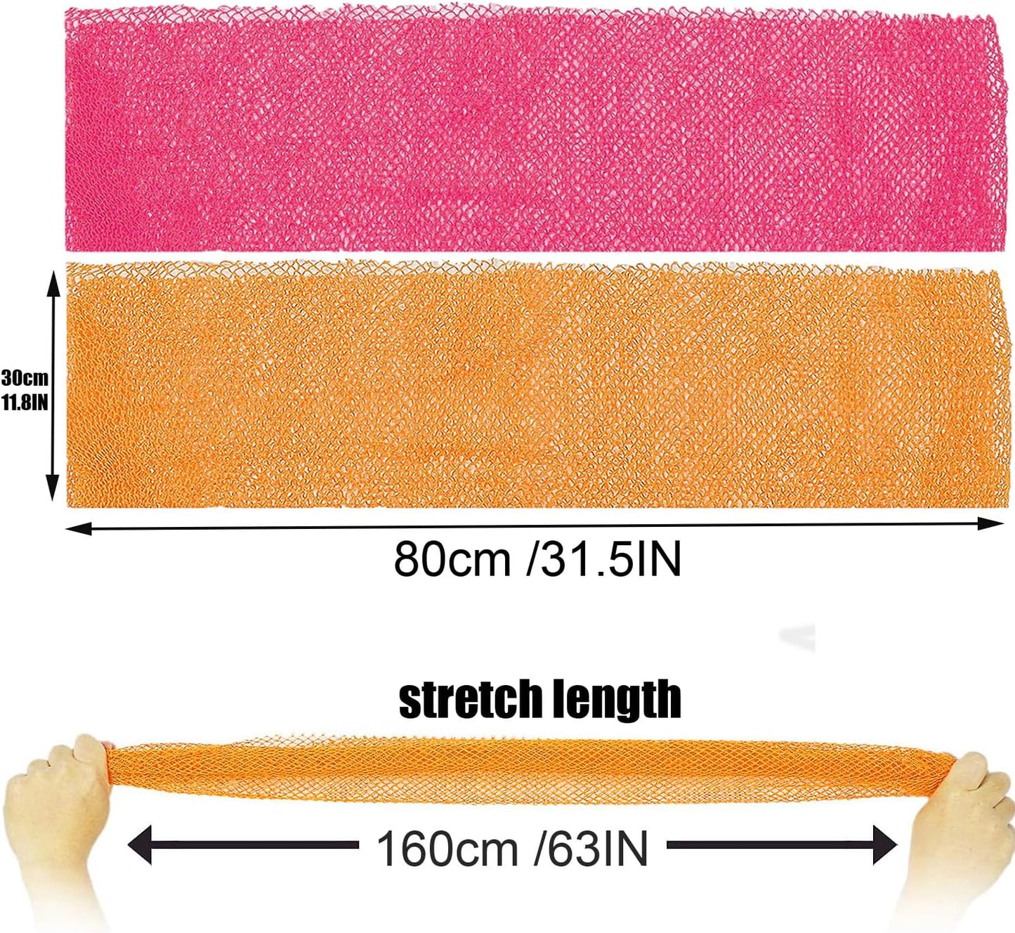 Skiennix African Exfoliating Net Sponge - 2-Piece Long Bath Scrubber Set | Pink & Orange, 63" Stretch