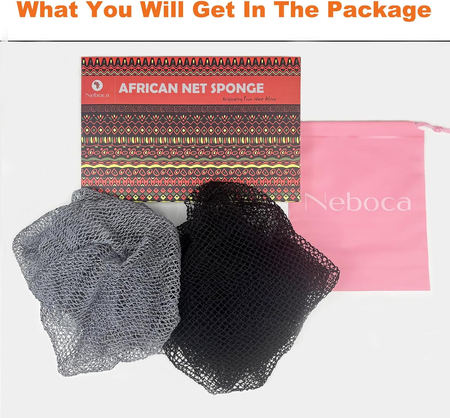 Skiennix African Exfoliating Net Sponge - Authentic Afro Body Scrub Cloth for Shower | Gray & Black