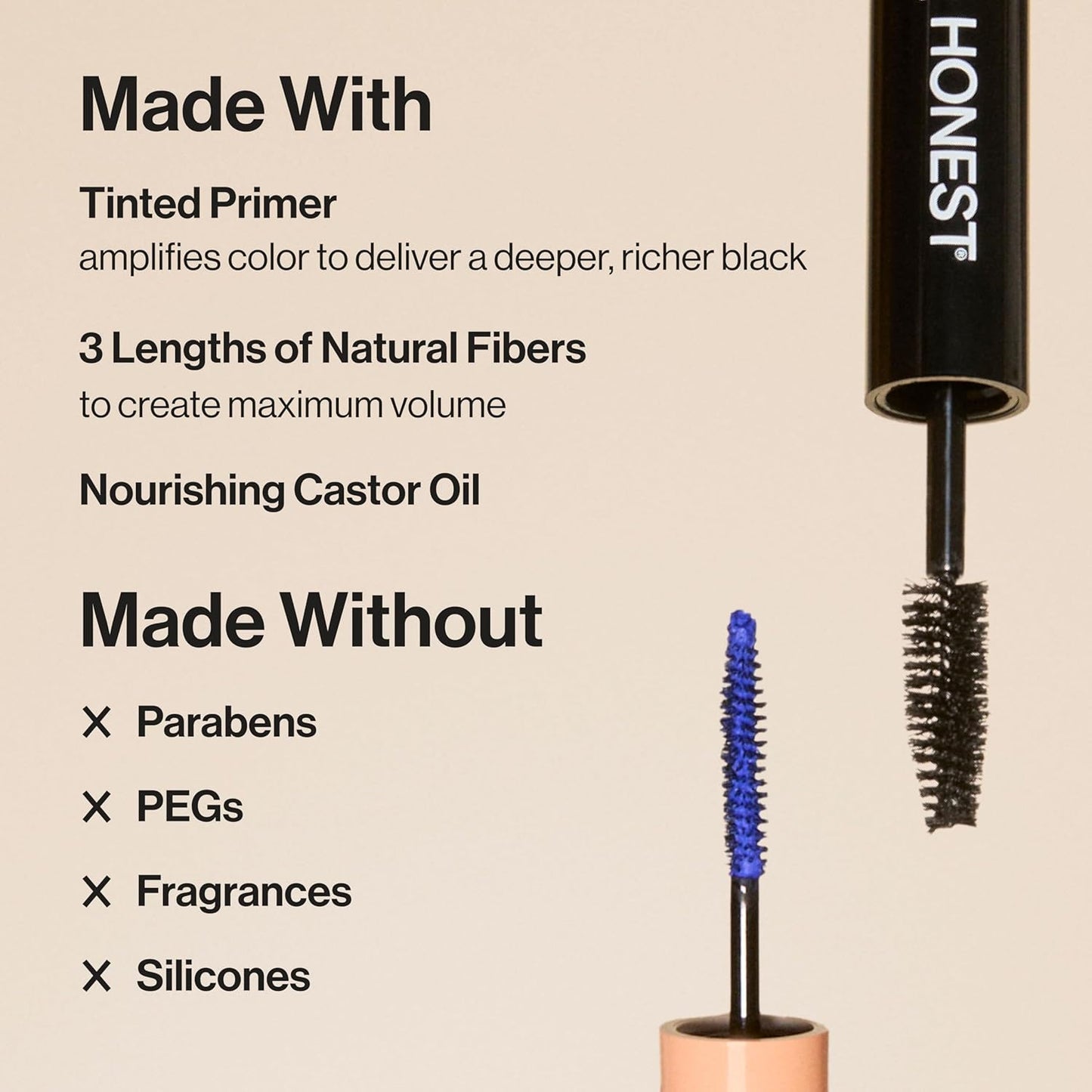 Honest Beauty 2-in-1 Extreme Volume Mascara - Bold Lash Primer with Castor Oil, Vegan, Black, 0.27 fl oz