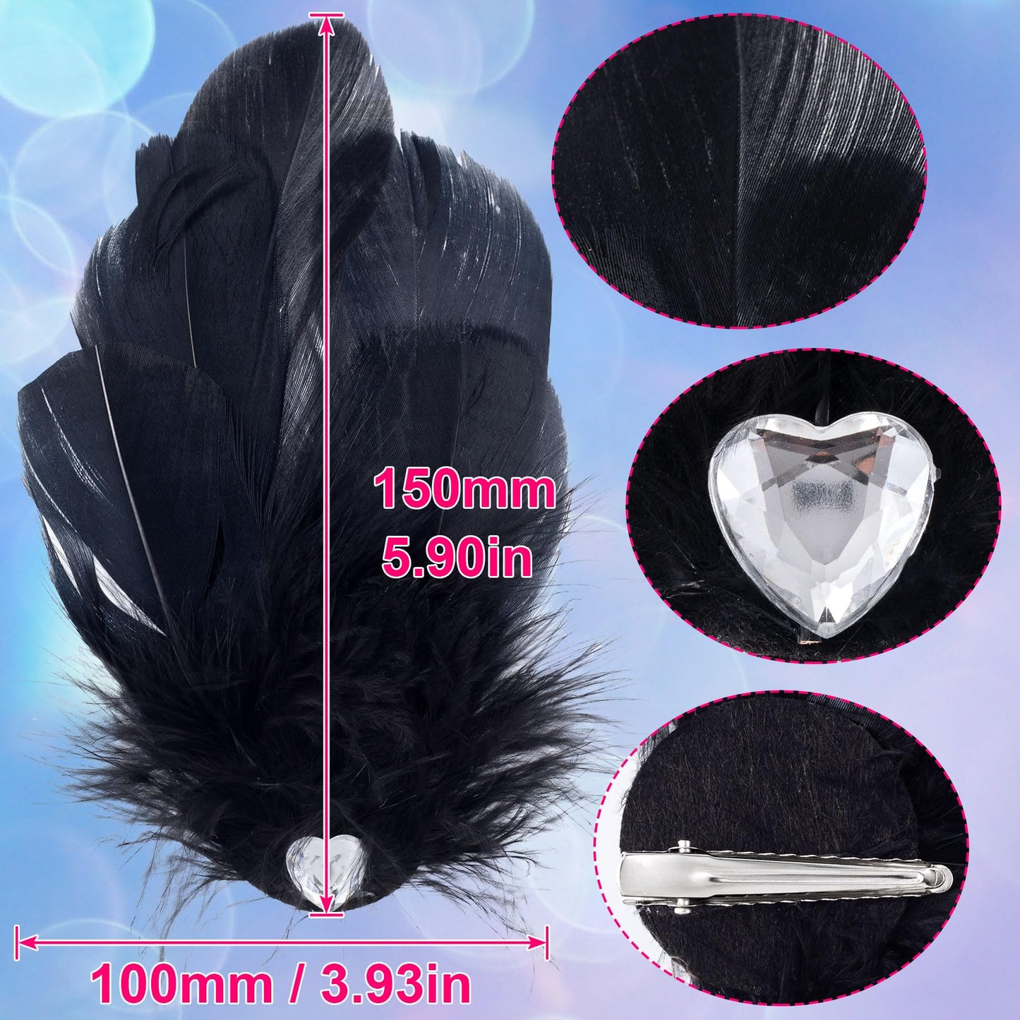 ANCIRS 2 Pack Feather Hair Clips for Women, Fly-Wing Shape Hair Barrettes Accessory Hairpins 1920s Flapper Headpiece Hair Piece for Swan Lake Cosplay Show Dancing Party Halloween Costume- Black