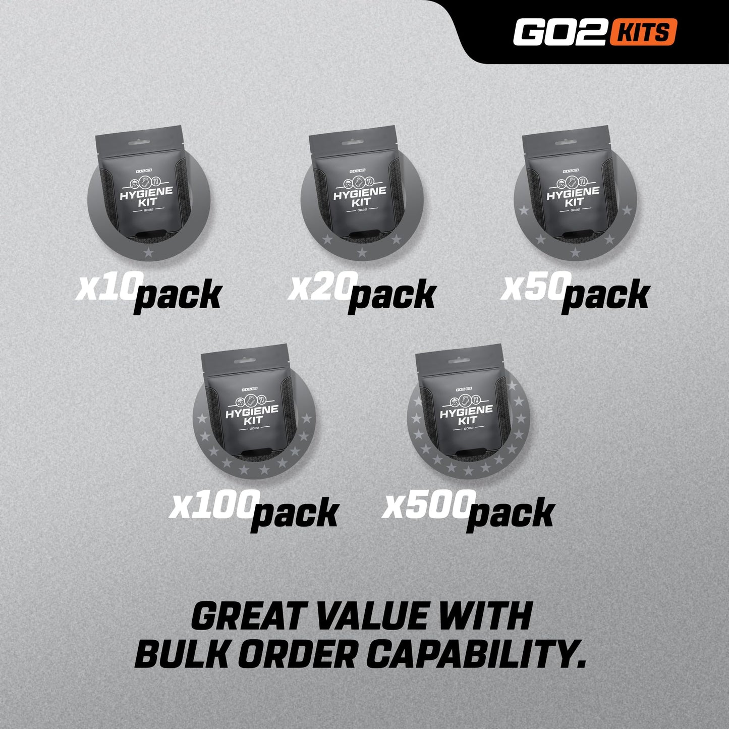 Go2Kits Travel Toiletry Kit, Hygiene Kit for Travel, Business & Charity with Reusable Toothbrush, Bath Soap & Other Essential Toiletries, 50-Pack