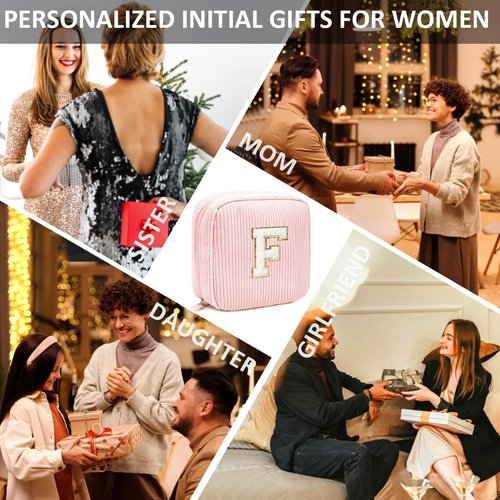 Birthday Gifts for Women Personalized Mini Makeup Bag Cosmetic Bag Travel Toiletry Bag Gifts for Girlfriend Bridal Shower Preppy Stuff for Teen Girls 15 14 13 Year Old Girl Gifts(Letter C, Pink)