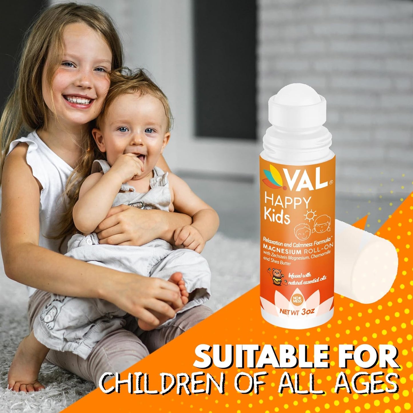 VAL Magnesium Roll-On for Kids - Gentle Zechstein Magnesium Chloride for Relaxation & Calm | 3oz