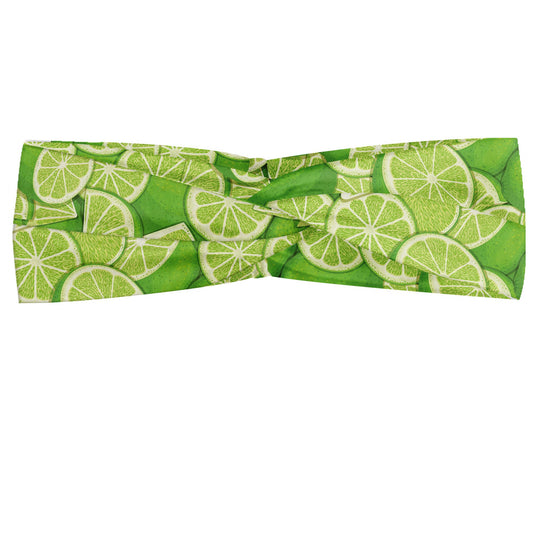 Lunarable Lemon Headband for Women, Lime Tropic Citrus Bitter Sour Taste Enjoy Print, Elastic Comfy Hair Accessory Knotted Head Wrap Everyday Use, XS-S, Lime Green Pastel Green