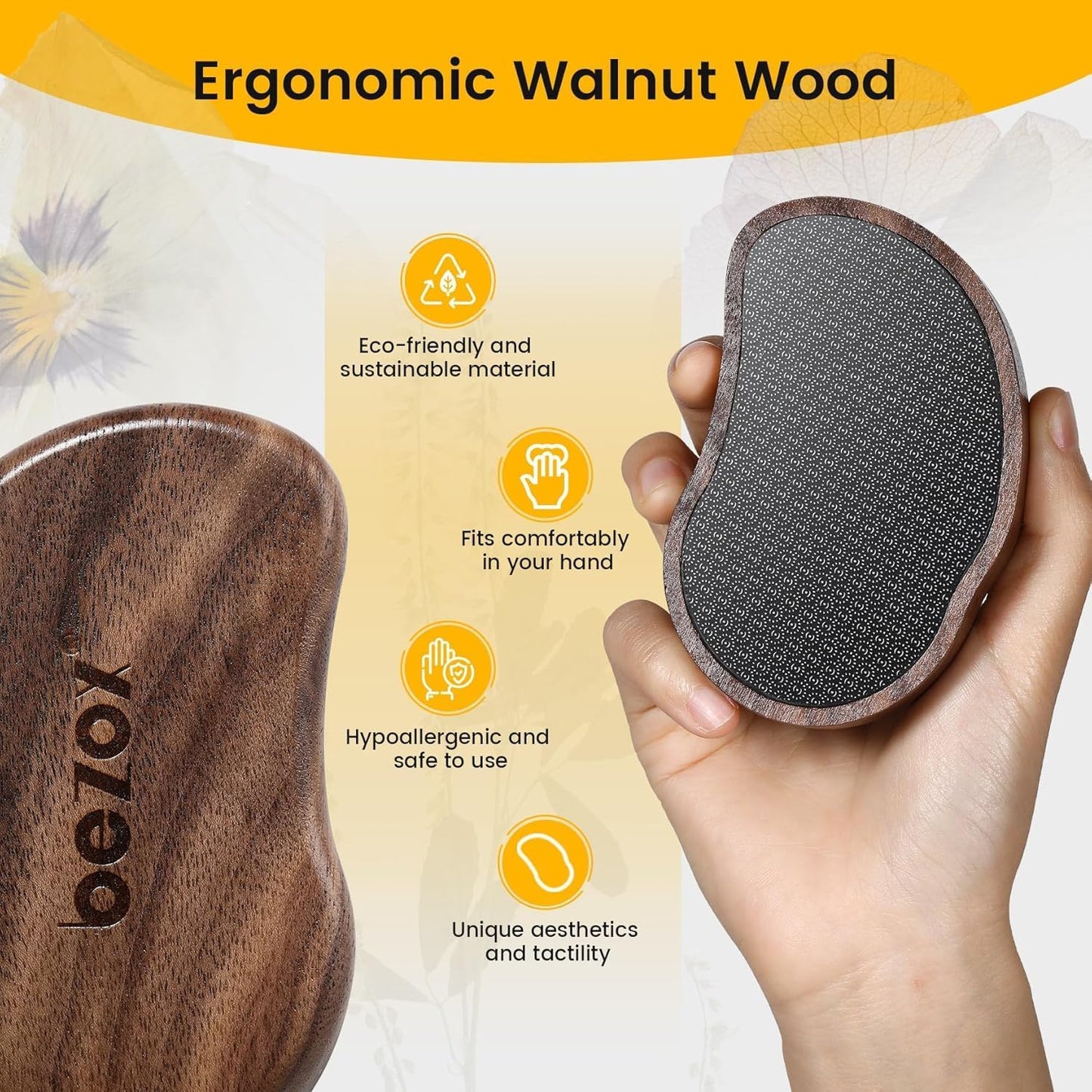 BezoX Glass Foot File - Nano-Glass Pumice Stone Scrubber for Silky Smooth Feet | Portable Pedicure Tool with Walnut Wood Handle