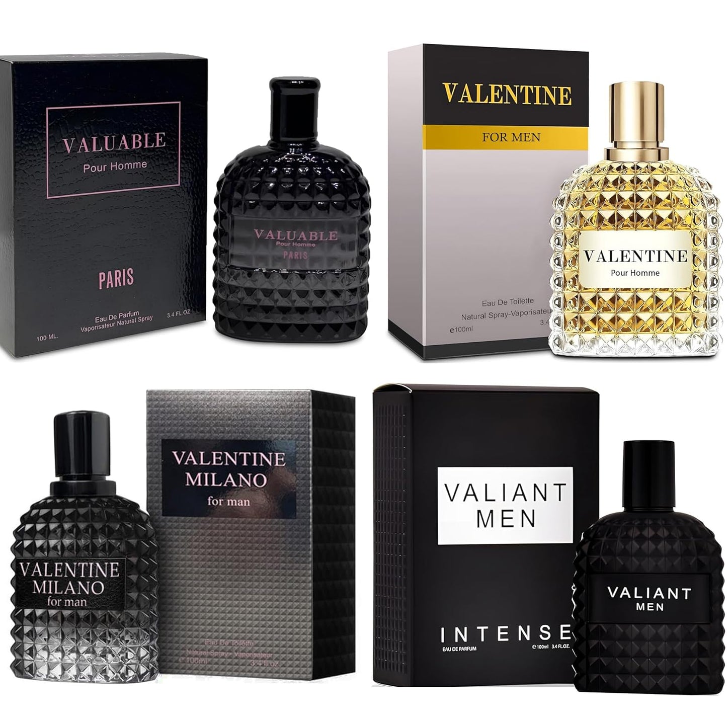 Valentine Milano Men's Cologne Gift Set - 4PCS Long-Lasting Fragrance | Vanilla, Leather & Amber - 3.4 Fl Oz Each