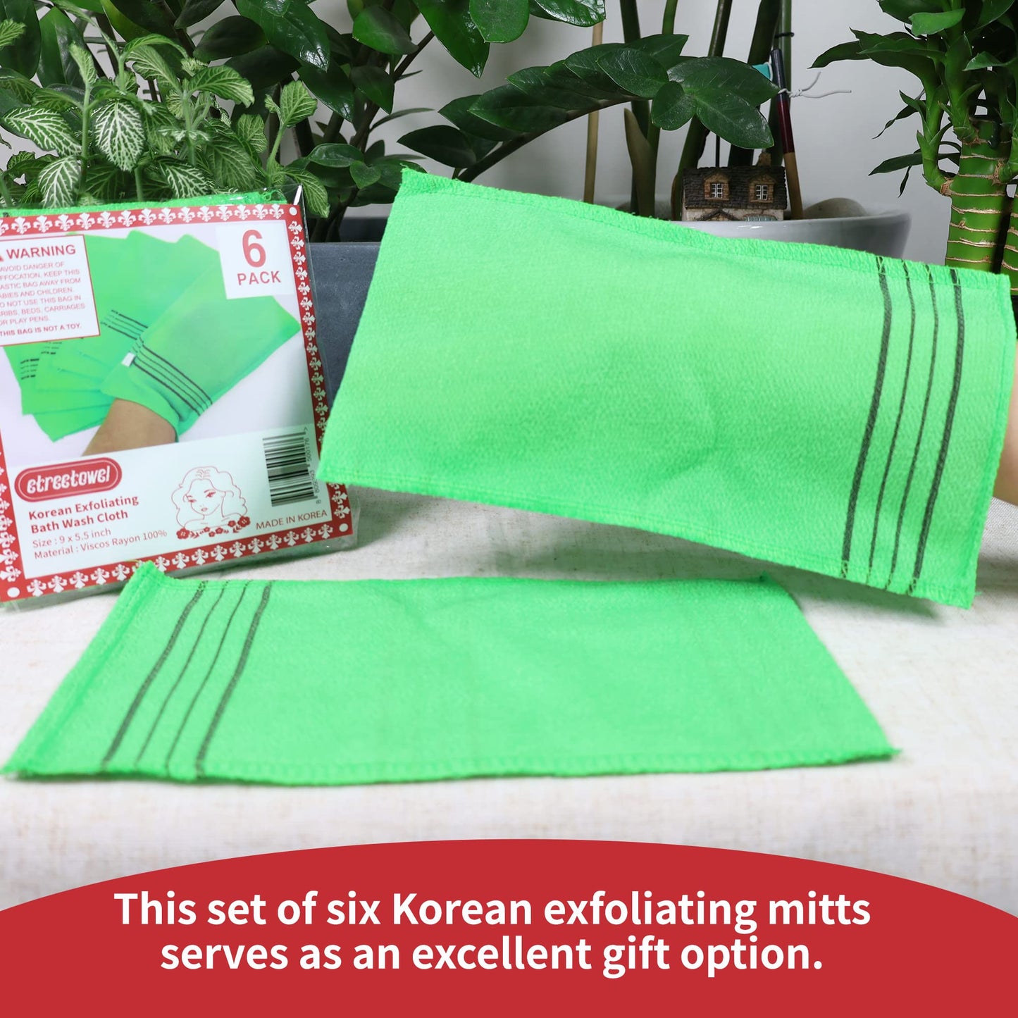 etreetowel Extra Large Size 9.9" x 5.5" (6 PCs) Korean Asian Exfoliating Bath Washcloths Mitt Scrub for Body washcloth Glove Viscose Rayon Towel for Soft Skin Korea Made
