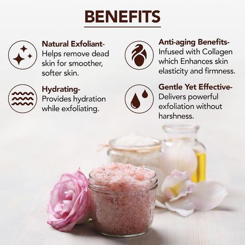 Majestic Pure Himalayan Pink Salt Body Scrub - Exfoliating Collagen & Sweet Almond Oil | 10 oz for Skin Care, Stretch Marks & Cellulite