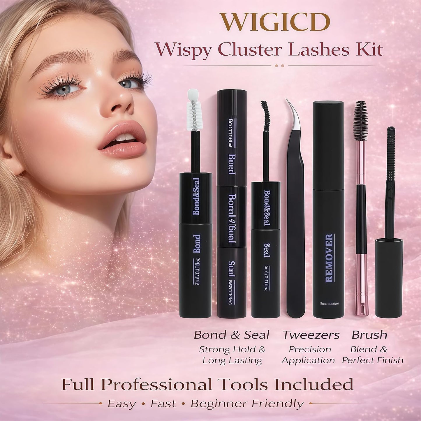 Skiennix Eyelash Clusters Kit - Fluffy Wispy Individual Lash Extensions with Bond Seal & Tweezers | 30D+40D, 9-16mm