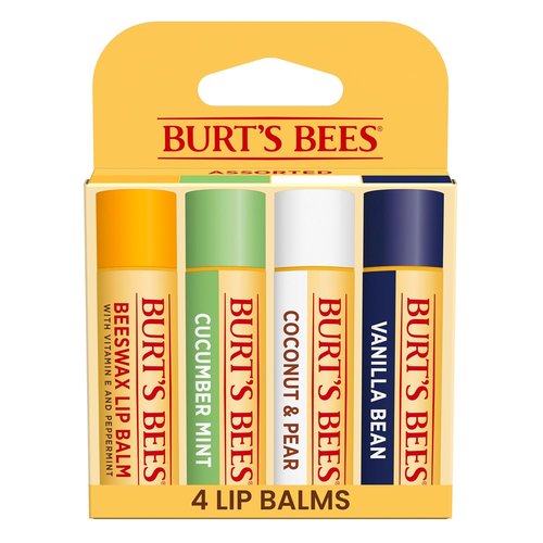 Burt's Bees Natural Lip Balm Multipack - Original Beeswax, Cucumber Mint, Coconut & Pear, Vanilla Bean | 4 Tubes