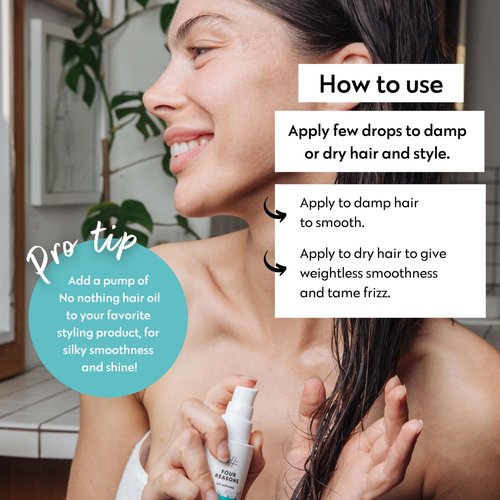 No nothing Hair Oil for Frizzy Hair, Lightweight Anti Frizz Hair Serum for Dry Hair, Frizz Control, Shine and Smoothing, Fragrance Free, Vegan and Cruelty Free, 1.7 fl oz