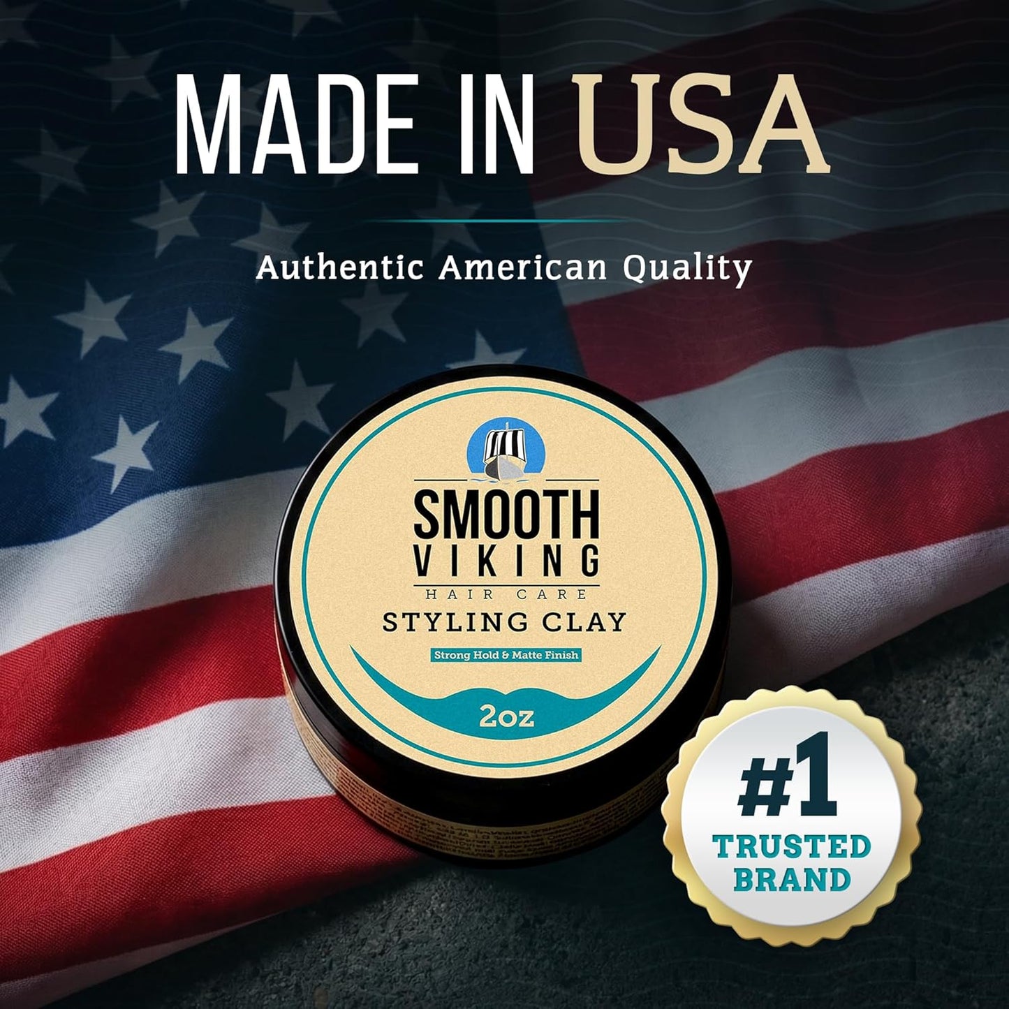 Smooth Viking Hair Clay - Strong Hold Pomade with Matte Finish, Oil-Free, 2oz | Ideal for All Hair Types