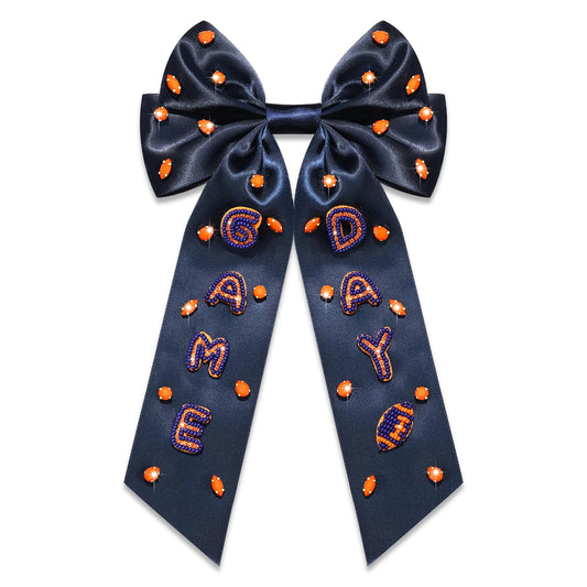 Game Day Football Hair Bows Accessories for Women Jeweled Large Ribbon Bow Clips Red Blue Spirit Day Accessories Game Day Outfits Sports Team Spirit Football Mom Accessories Gifts (Pattern F2)