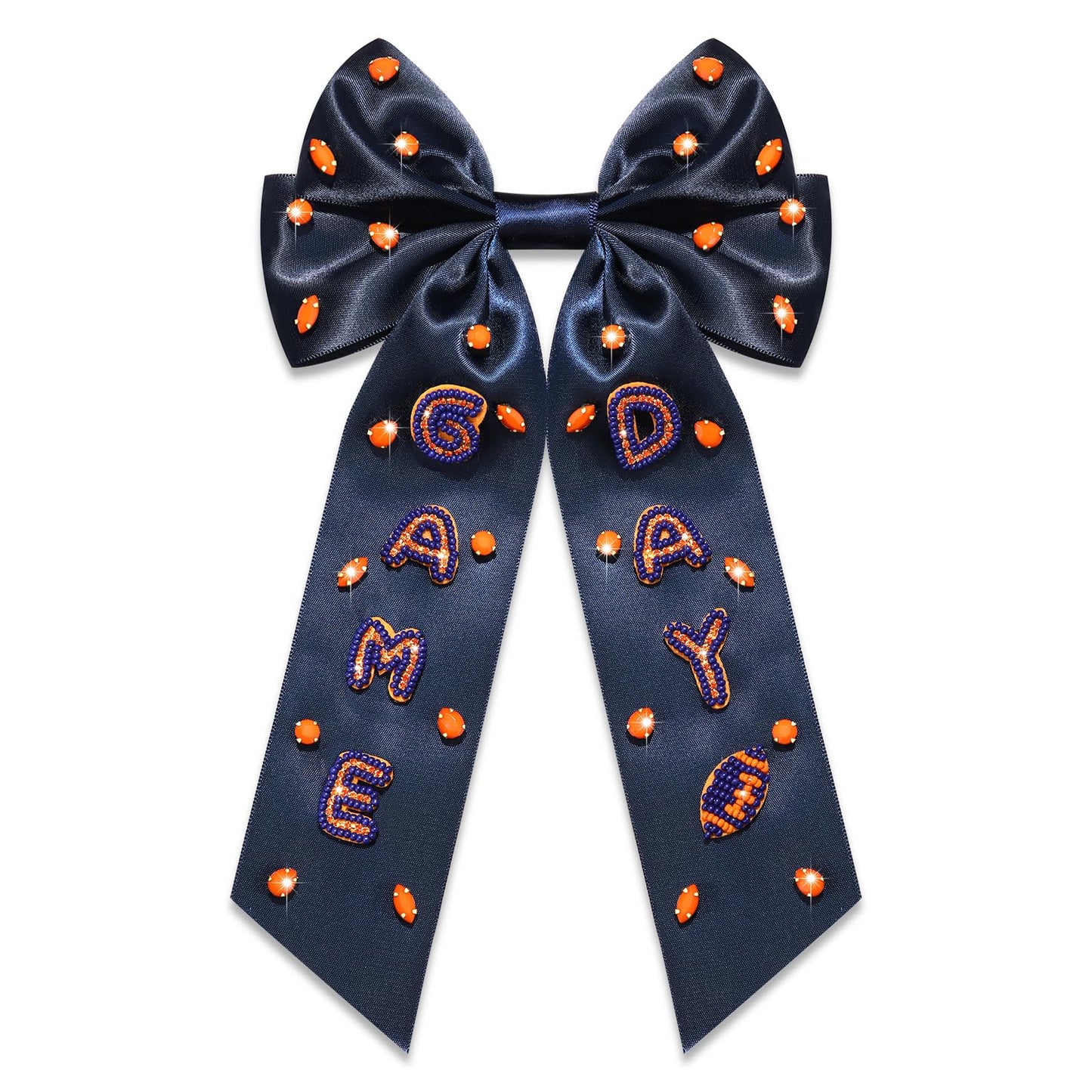 Game Day Football Hair Bows Accessories for Women Jeweled Large Ribbon Bow Clips Red Blue Spirit Day Accessories Game Day Outfits Sports Team Spirit Football Mom Accessories Gifts (Pattern F2)