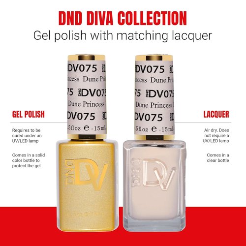 DND Gel Polish Set - Coquette Collection | UV/LED Gel & Air Dry Nail Lacquer Duo - 075 Dune Princess, 0.5 Fl Oz