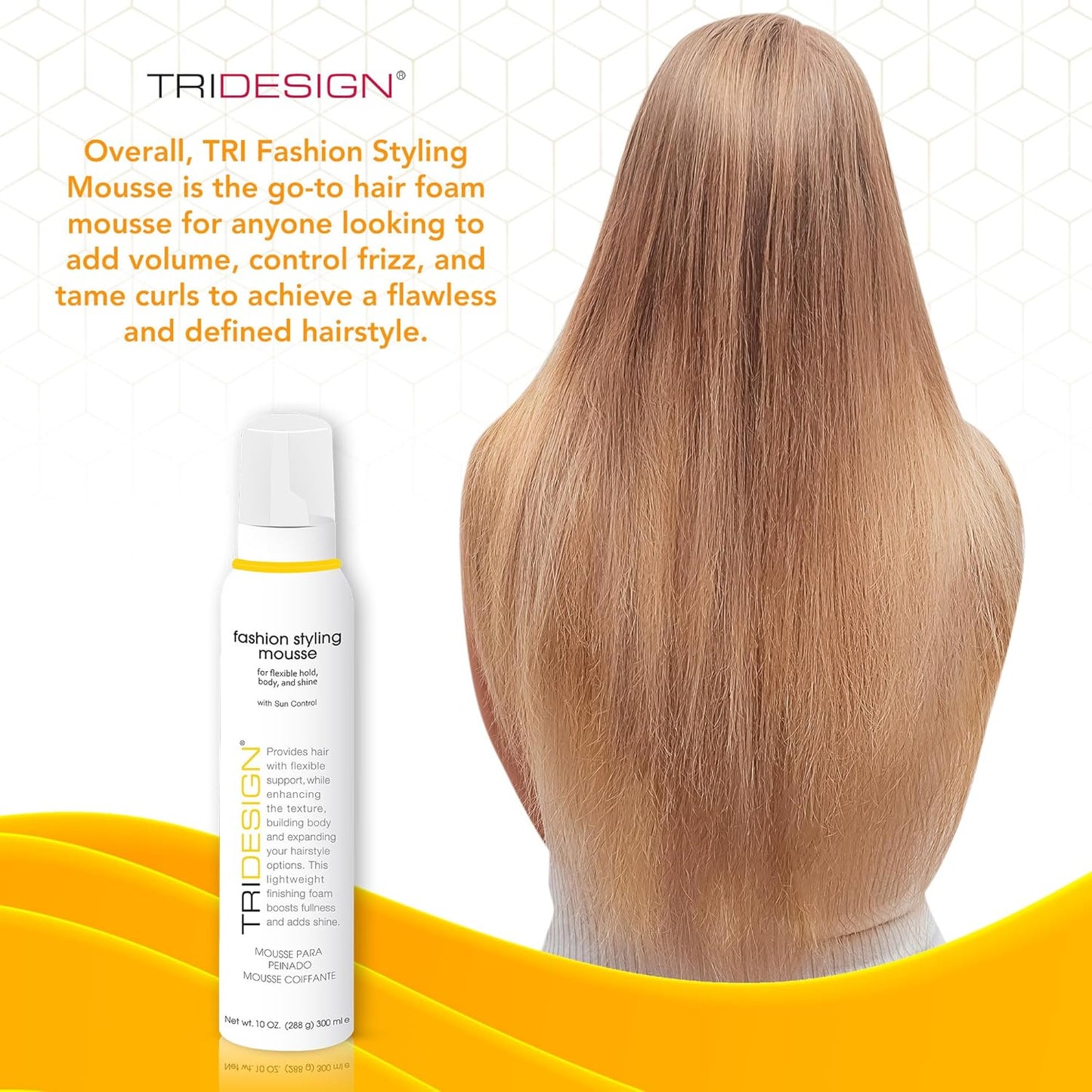 TRI Fashion Styling Mousse - Volumizing Wavy Hair Foam with Frizz Control & Shine | 10 Ounce
