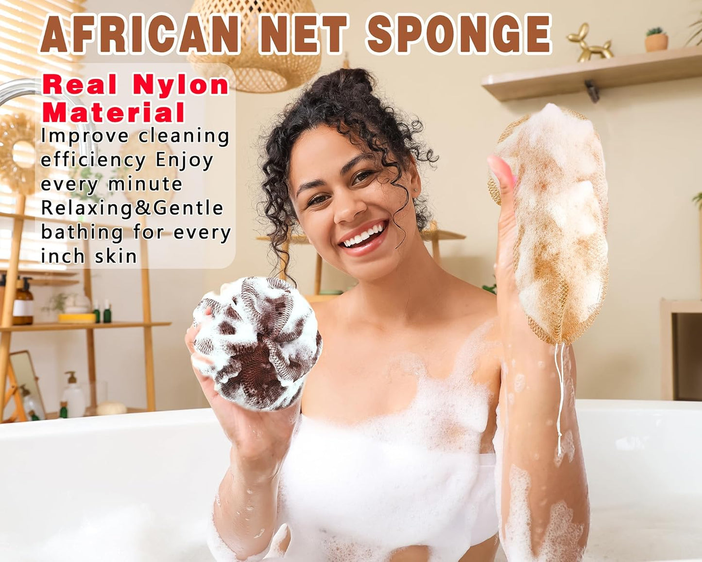 Skiennix African Net Sponge - Exfoliating Body Scrubber for Daily Use | 2 Pack (Dark Brown & Light Brown)
