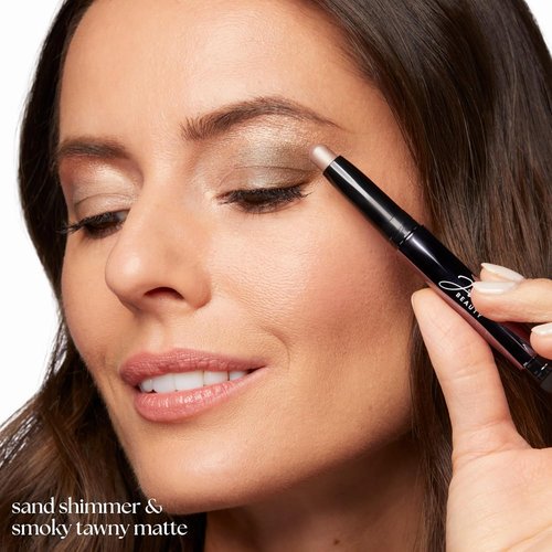 Julep Eyeshadow Stick Duo - Waterproof Crème-to-Powder Formula | Long-Lasting, Crease-Proof - Sand Shimmer & Smoky Tawny Matte