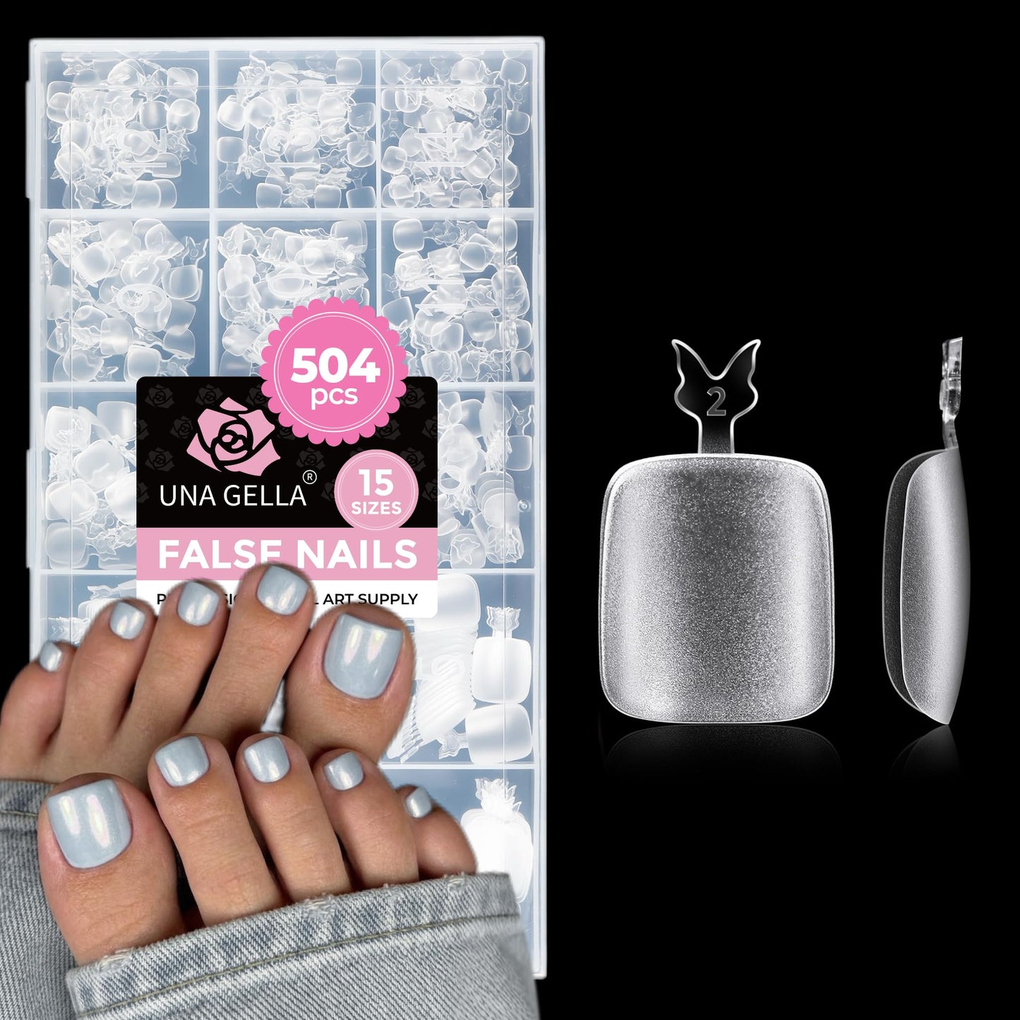 UNA GELLA Nail Tips 504pcs Full Cover Half Matte Fake Nails