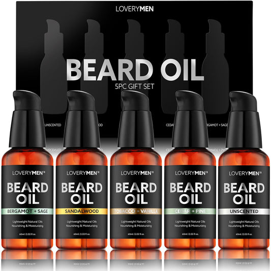 Skiennix Deluxe Beard Oil - Natural Grooming Kit with Argan & Jojoba Oil | Sandalwood, Tobacco Vanilla, Cedar Pine Fragrances