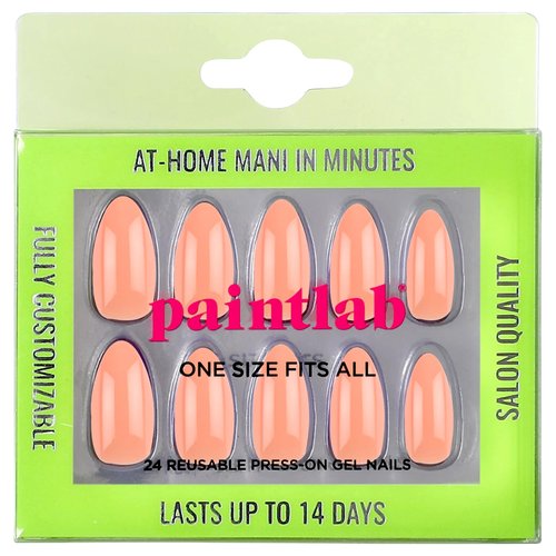 PaintLab Press-On Nails Manicure Kit, Long-Lasting Solid Color Almond Shaped Fake Nails, Glue, File, Prep Pad & Cuticle Stick, 24-Piece Set