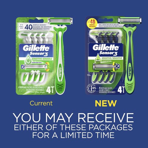 Gillette Sensor3 Sensitive Disposable Razors - 4 Pack for a Smooth, Comfortable Shave