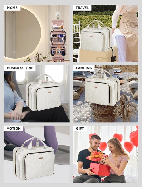 BALULHG Travel Toiletry Bag for Women Large Capacity with Hook - Portable Cosmetic Case,Hanging Makeup Bag for Full Sized ToiletriesTravel Essentials for Business Trips and Camping Beige