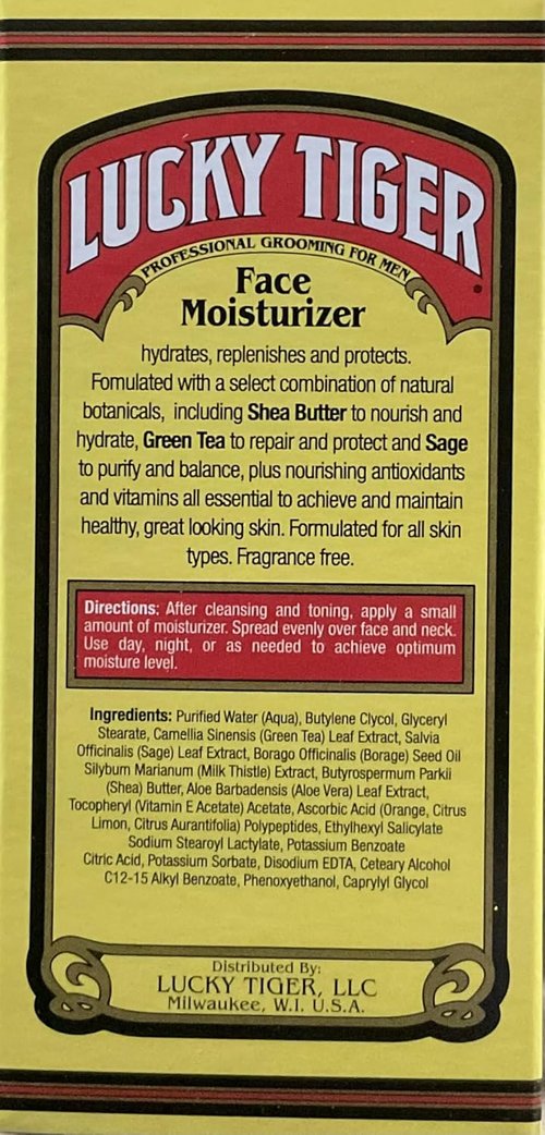 Lucky Tiger Face Moisturizer for Men - Hydrating Facial Cream with Shea Butter & Green Tea | 3.5 Fl Oz