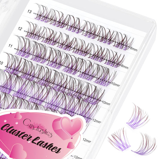 Colored Cluster Eyelashes, Crislashes Individual Eyelashes, DIY Cluster Eyelash Extension Mix 8-16mm Natural Look, 78 pcs Reusable Purple Cluster Lashes at Home (F17 Purple Mix 8-16mm)