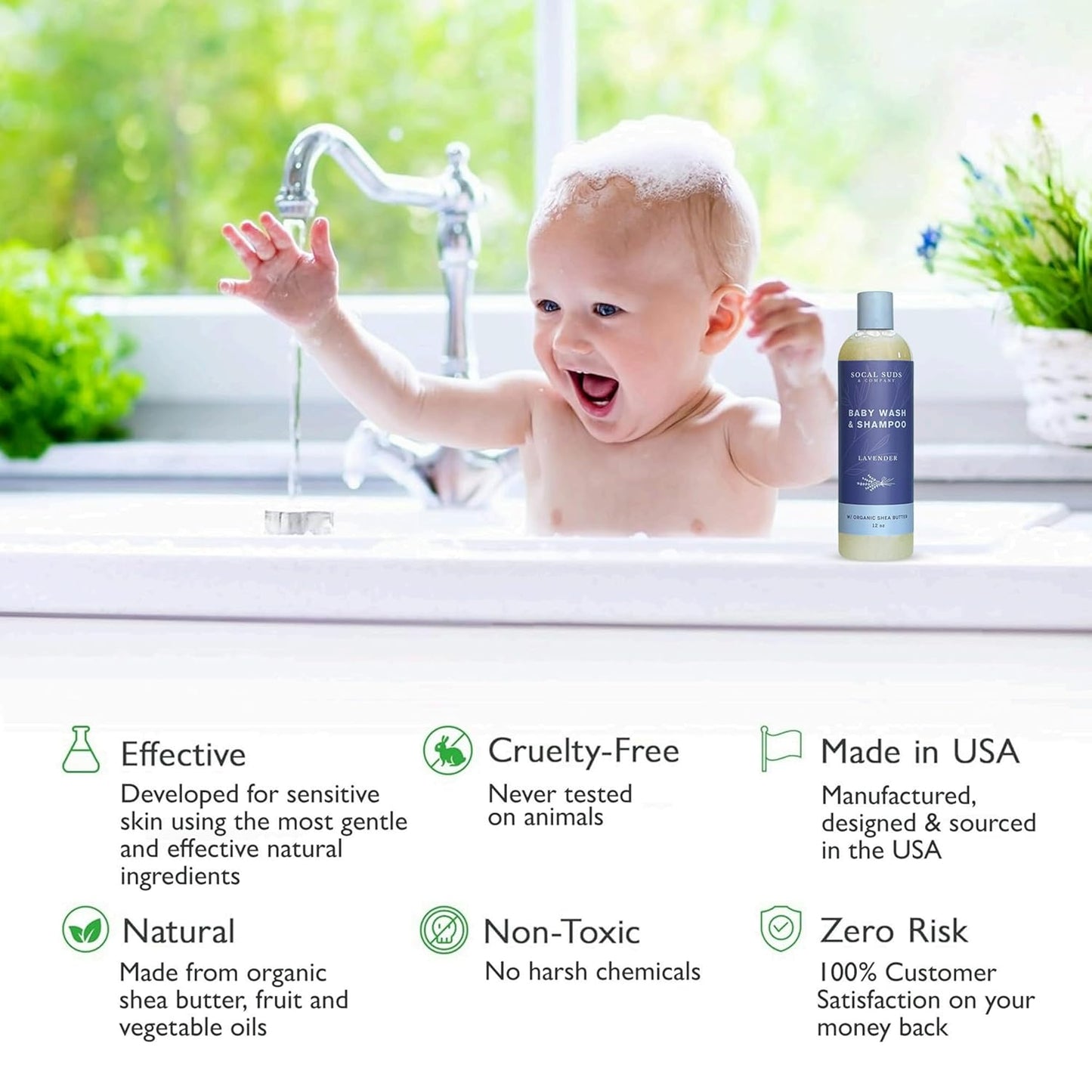 SoCal Suds & Company Baby Body Wash & Shampoo - Natural Lavender Soap for Sensitive Skin | 12oz Bottle