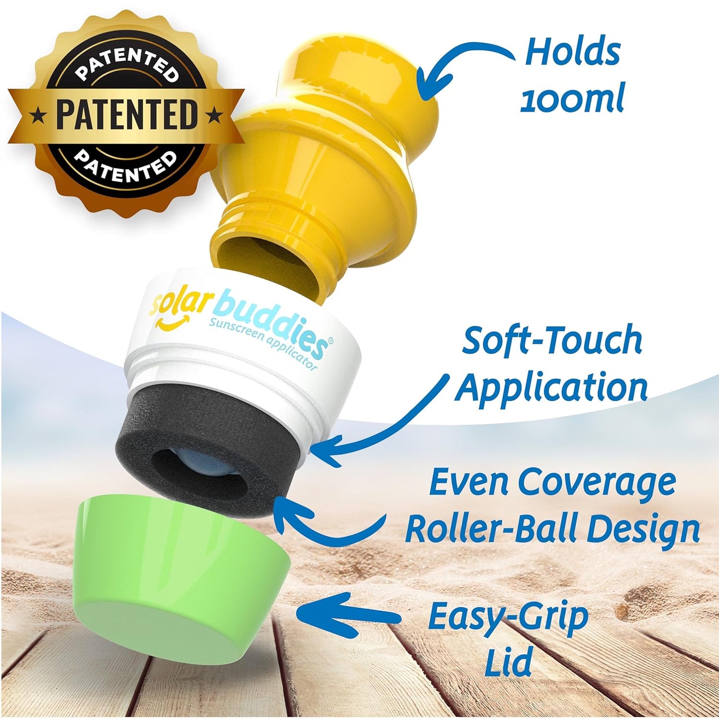 Solar Buddies Sunscreen Applicator - Refillable Roll-On Sponge for Kids & Adults | 3.4fl oz Green