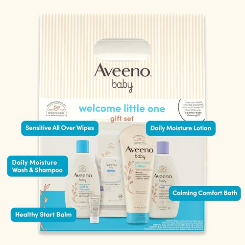 Aveeno Baby Gift Set - Nourishing Skincare with Body Wash, Shampoo, Wipes & Lotion | 5 Essential Items