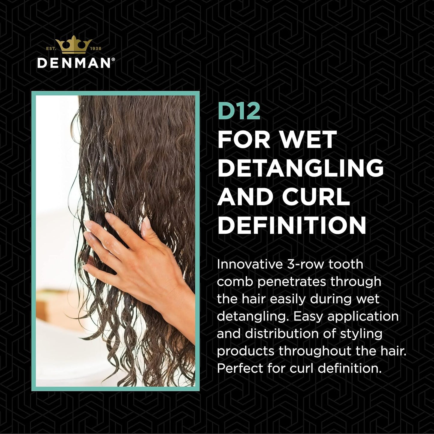 Denman Tame 'n' Tease Comb - Multifunctional Styling Tool in Classic Black