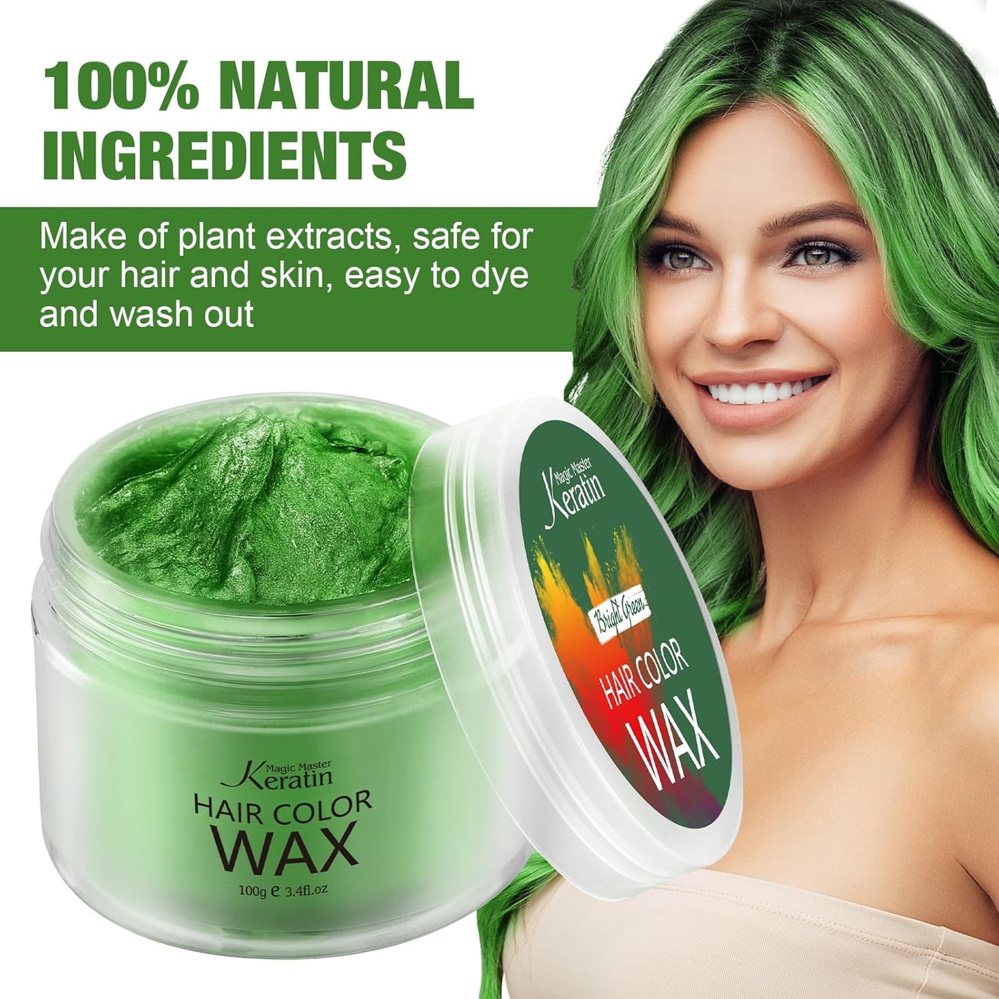 Skiennix Temporary Hair Color Wax - Instant Styling for Kids | Emerald Green, 3.4 Fl Oz