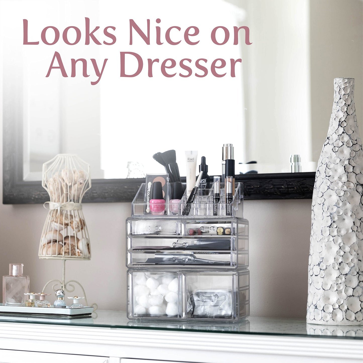 Masirs Clear Cosmetic Storage Organizer, Classy Design, Versatile, Simplifies Your Life