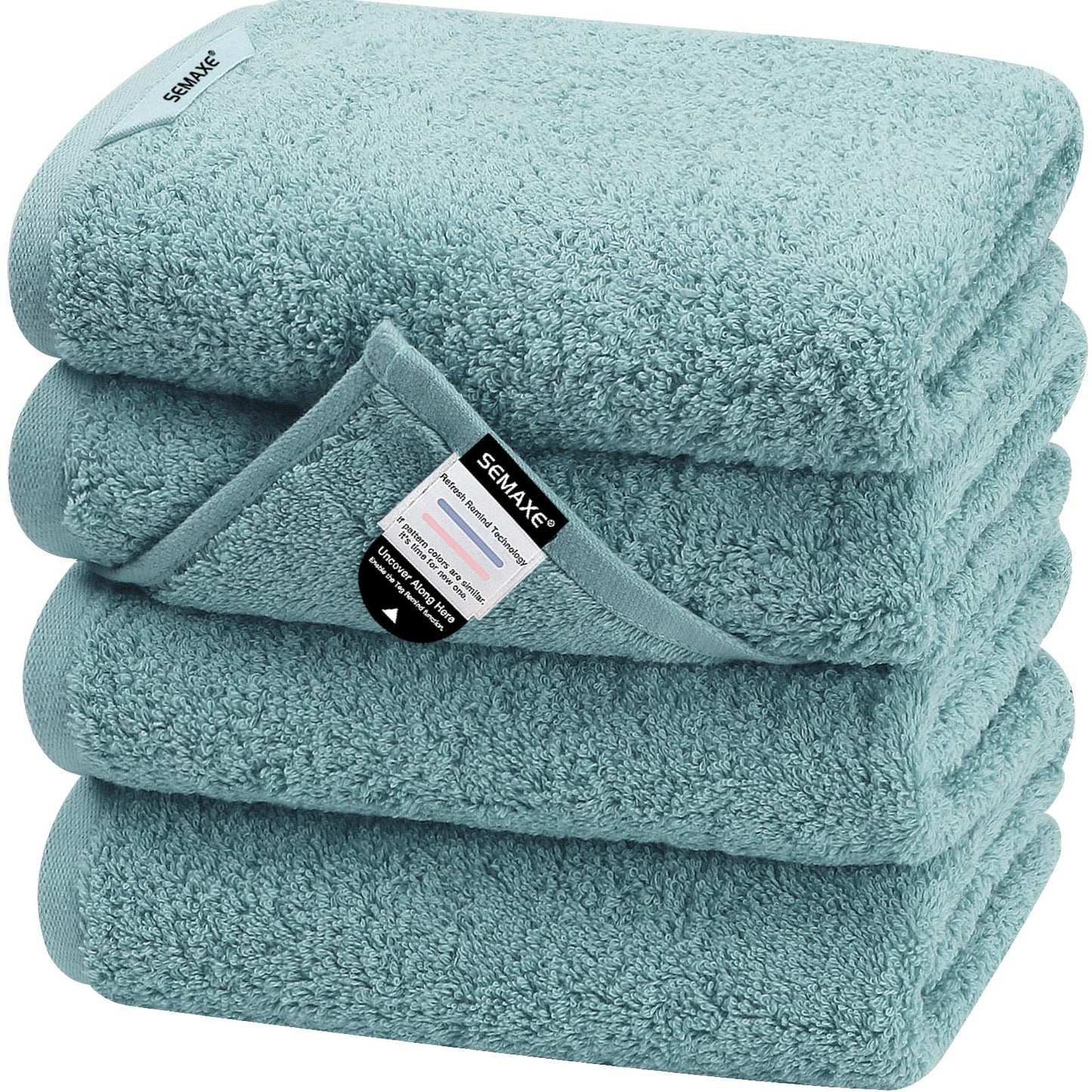 SEMAXE Bathroom Hand Towel, 100% Cotton Towels with Hanging Loops, Hotel Spa Quality Highly Absorbent Towel Set of 4, 27" L x 16" W, Blue Hand Towel, Gift Box Packaging