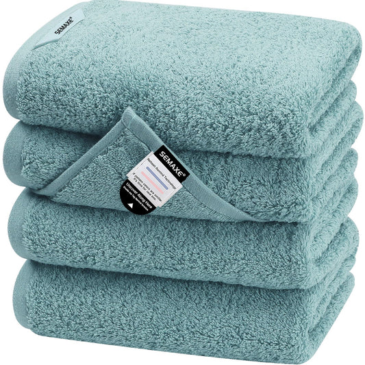 SEMAXE Bathroom Hand Towel, 100% Cotton Towels with Hanging Loops, Hotel Spa Quality Highly Absorbent Towel Set of 4, 27" L x 16" W, Blue Hand Towel, Gift Box Packaging