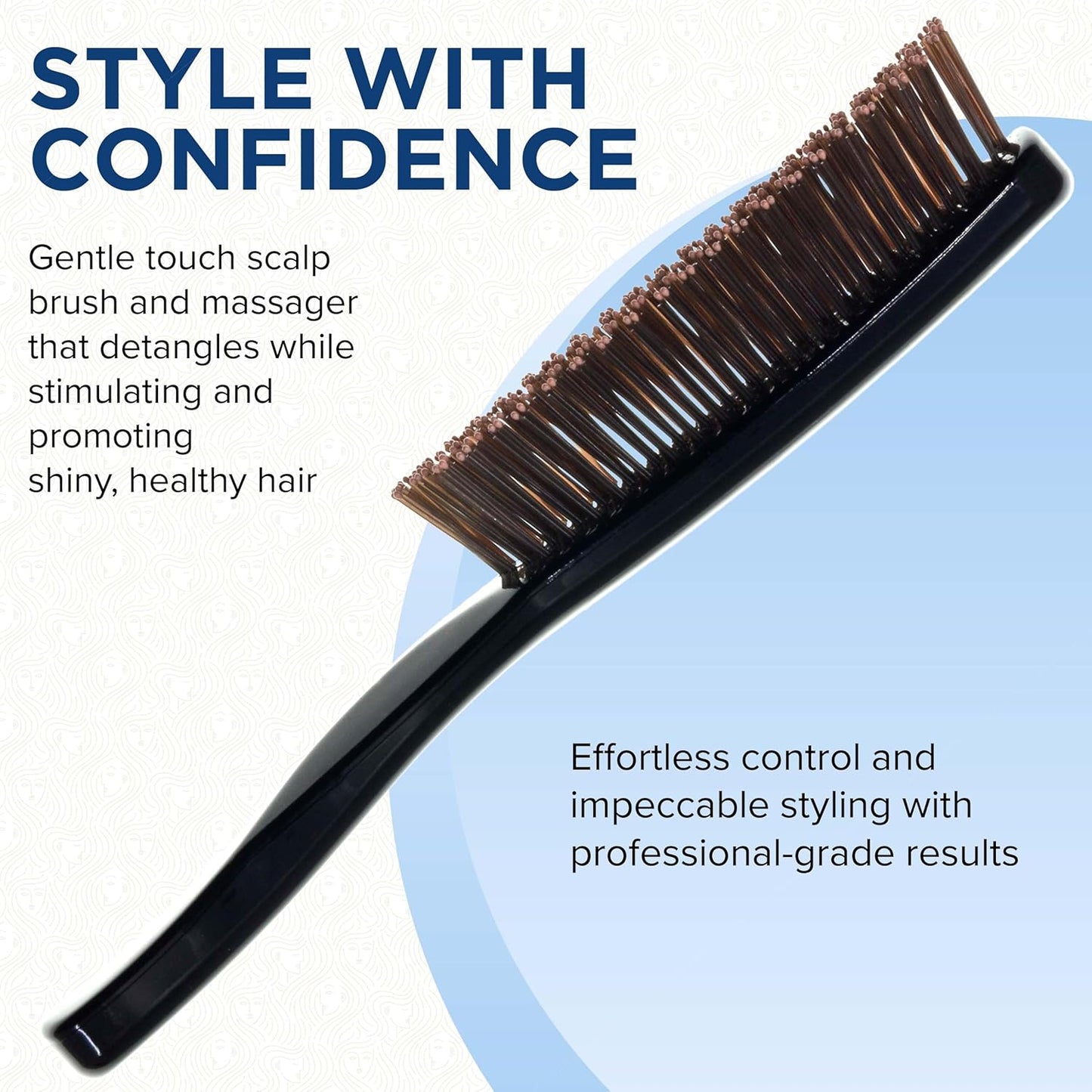 Giorgio Gentle Black Hair Brush - 7.75 Inch Detangler for Men, Women & Kids | Soft Bristles for Sensitive Scalp