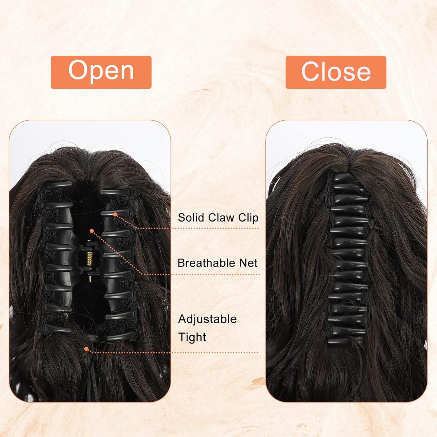 SEIKEA 10" Short Claw Highlight Ponytail Extension Wavy Curly Thick Jaw Clip in Hair Extensions Ponytail Soft Natural Looking Synthetic Hairpiece for Women Brown with Honey Blonde Highlights