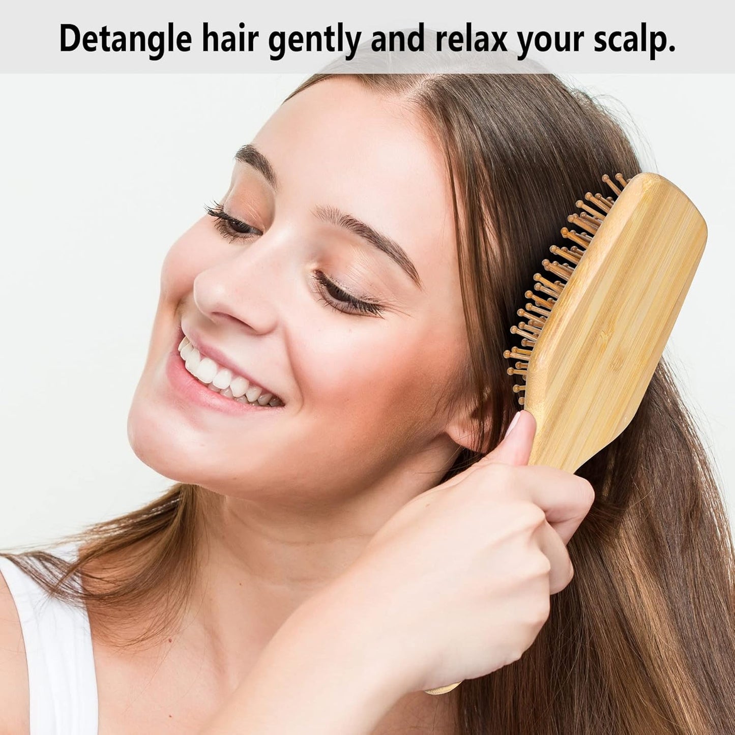 BFWood Bamboo Hair Brush - Paddle Design with Rounded Wood Bristles for Detangling & Scalp Massage