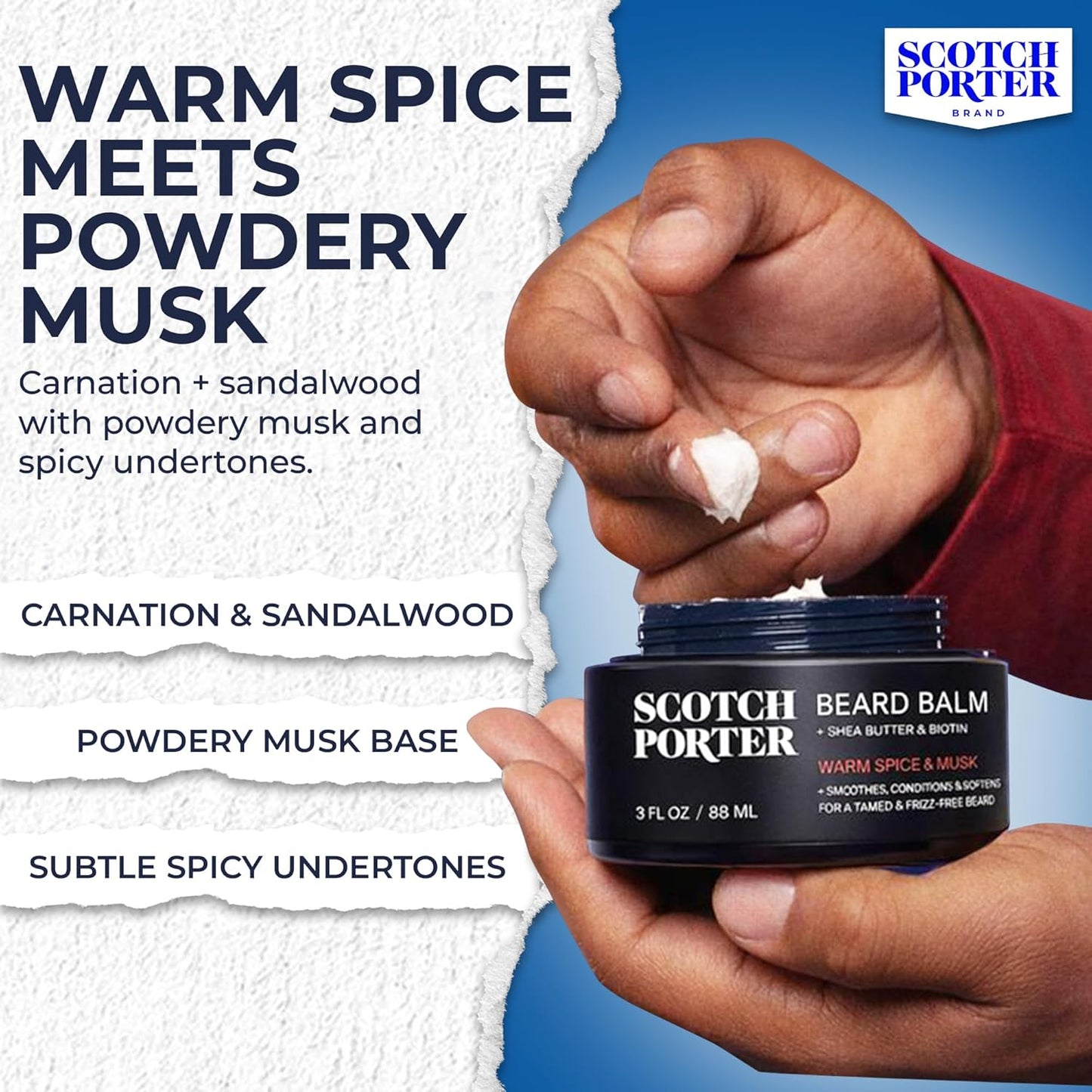 Scotch Porter Conditioning Beard Balm - Smooth, Shape & Moisturize Coarse Facial Hair - Original Scent, 3 oz. Jar