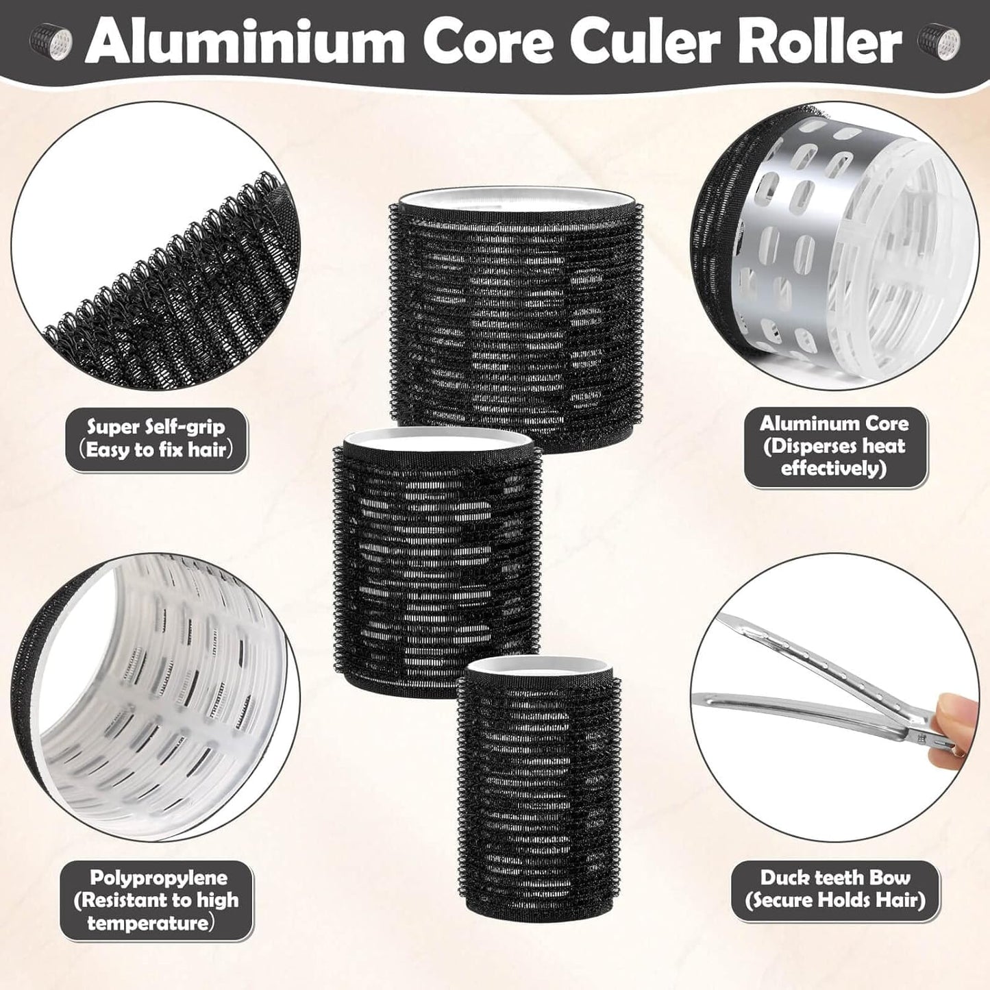 Skiennix Thermal Hair Rollers - 24PCS Jumbo Curlers with Clips for Volume | 63mm, 48mm, 36mm Sizes