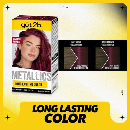 Got2b Metallics Permanent Hair Dye - Dark Ruby M68 | Metallic-Shine Booster for Cool, Shimmering Tones, Lasts 30 Washes