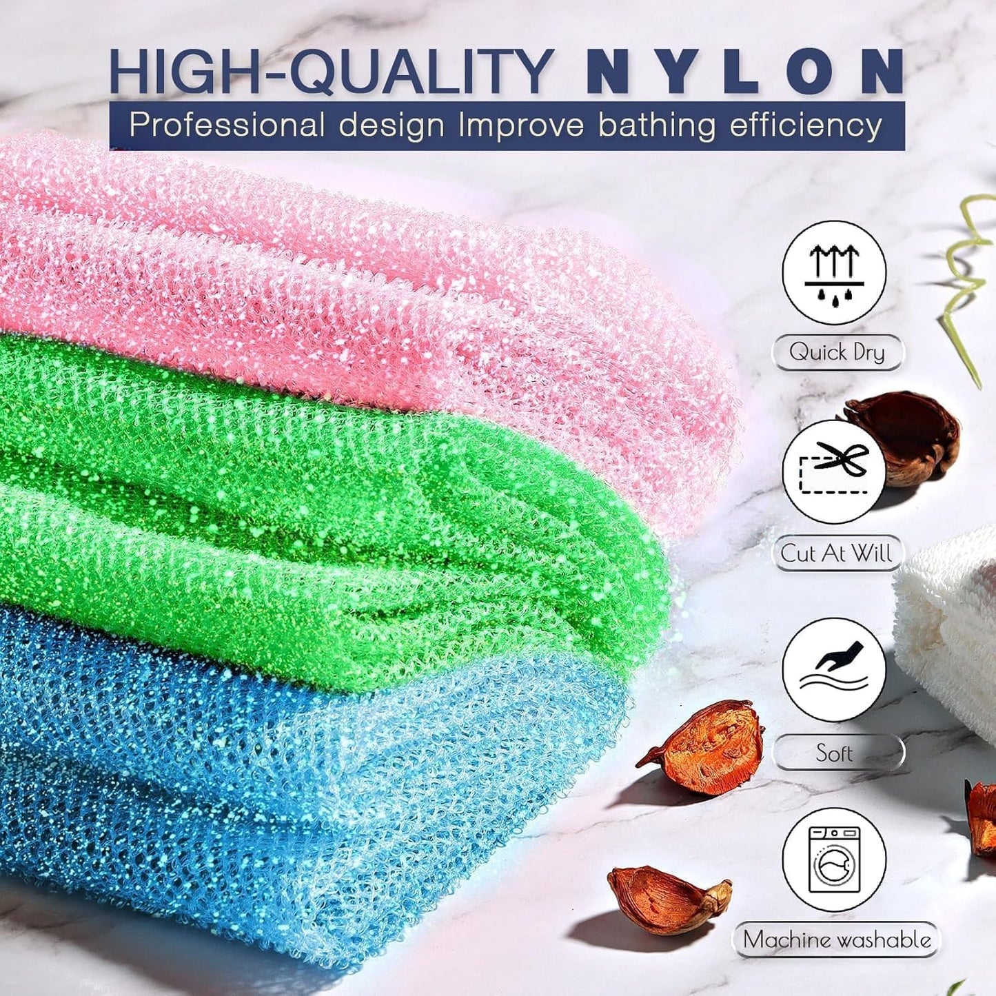 UJFQBH Exfoliating Shower Set - 3 Piece Bright Style African Bath Sponges for Smooth Skin | Bright Pink, Blue, Green